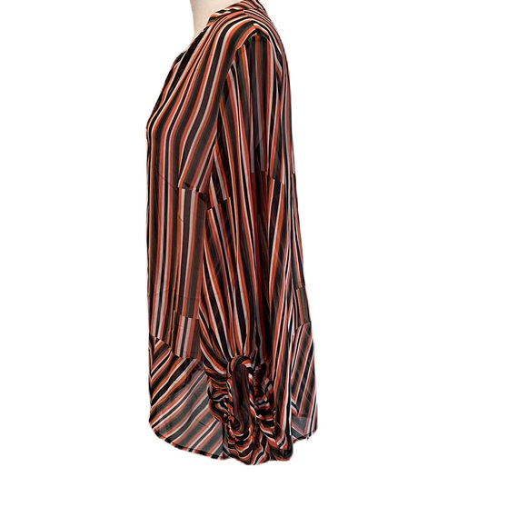 Cabi Orange, Blue, Green & White Striped Sheer V-Neck Blouse Small - Picture 4 of 13